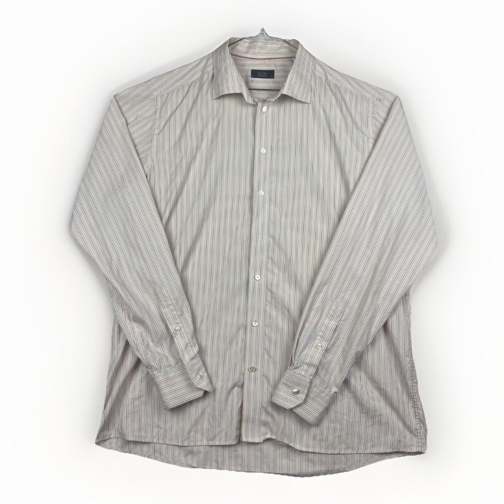 ETON Mens Dress Shirt 47 18.5 Pink / Purple Striped Pastel Button Front Read*
